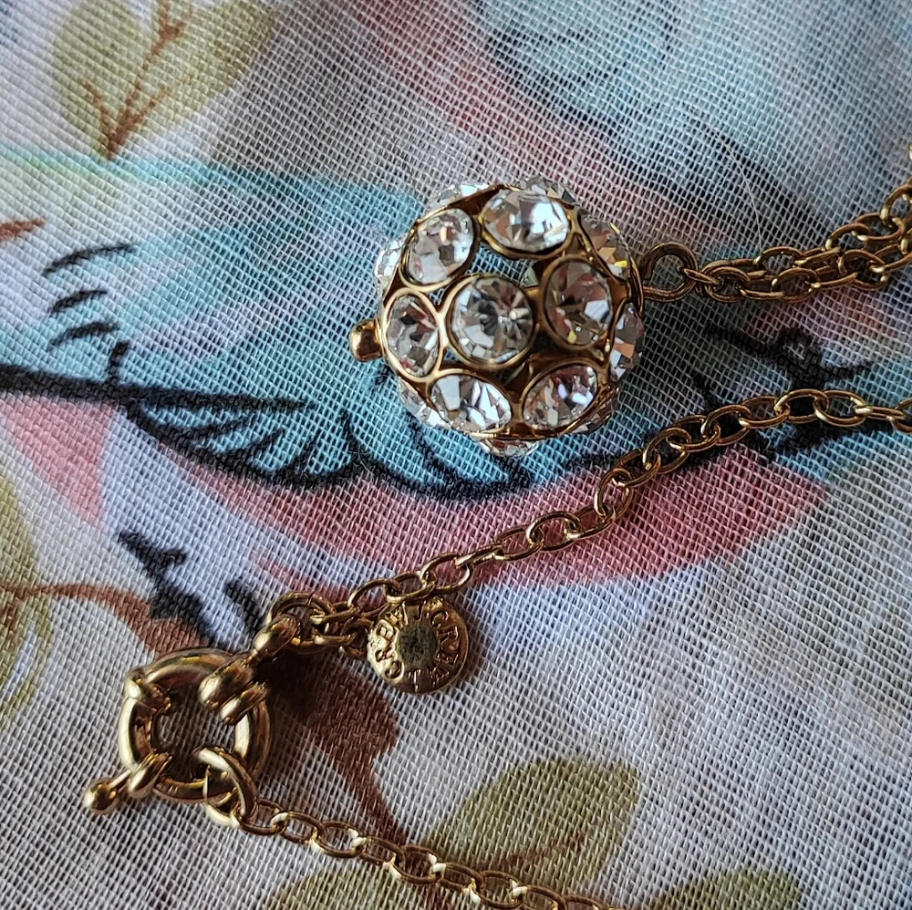 J Crew Single Round Disco Ball Style Rhinestone Pendant Necklace Clear Bezel Set